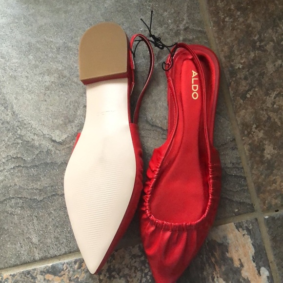 Aldo red patent ruched front slingback pointy toe flats size 10 brand new - Picture 8 of 12